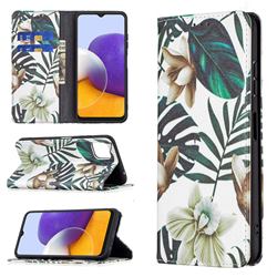 Flower Leaf Slim Magnetic Attraction Wallet Flip Cover for Samsung Galaxy A22 5G