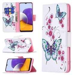 Peach Butterflies Leather Wallet Case for Samsung Galaxy A22 5G