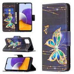Golden Shining Butterfly Leather Wallet Case for Samsung Galaxy A22 5G