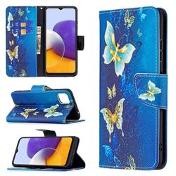 Golden Butterflies Leather Wallet Case for Samsung Galaxy A22 5G