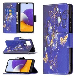 Purple Butterfly Leather Wallet Case for Samsung Galaxy A22 5G