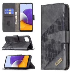 BinfenColor BF04 Color Block Stitching Crocodile Leather Case Cover for Samsung Galaxy A22 5G - Black