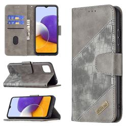 BinfenColor BF04 Color Block Stitching Crocodile Leather Case Cover for Samsung Galaxy A22 5G - Gray