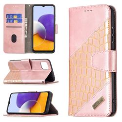 BinfenColor BF04 Color Block Stitching Crocodile Leather Case Cover for Samsung Galaxy A22 5G - Rose Gold