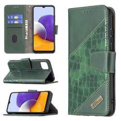 BinfenColor BF04 Color Block Stitching Crocodile Leather Case Cover for Samsung Galaxy A22 5G - Green