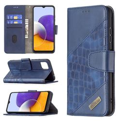 BinfenColor BF04 Color Block Stitching Crocodile Leather Case Cover for Samsung Galaxy A22 5G - Blue