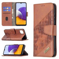 BinfenColor BF04 Color Block Stitching Crocodile Leather Case Cover for Samsung Galaxy A22 5G - Brown