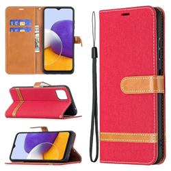 Jeans Cowboy Denim Leather Wallet Case for Samsung Galaxy A22 5G - Red