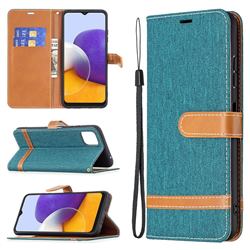 Jeans Cowboy Denim Leather Wallet Case for Samsung Galaxy A22 5G - Green