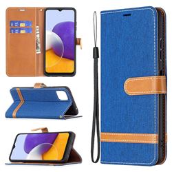 Jeans Cowboy Denim Leather Wallet Case for Samsung Galaxy A22 5G - Sapphire