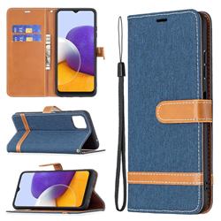 Jeans Cowboy Denim Leather Wallet Case for Samsung Galaxy A22 5G - Dark Blue