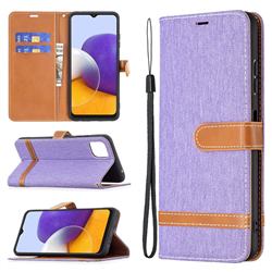 Jeans Cowboy Denim Leather Wallet Case for Samsung Galaxy A22 5G - Purple