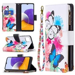 Vivid Flying Butterflies Binfen Color BF03 Retro Zipper Leather Wallet Phone Case for Samsung Galaxy A22 5G