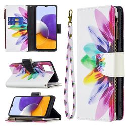 Seven-color Flowers Binfen Color BF03 Retro Zipper Leather Wallet Phone Case for Samsung Galaxy A22 5G