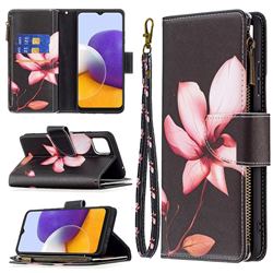 Lotus Flower Binfen Color BF03 Retro Zipper Leather Wallet Phone Case for Samsung Galaxy A22 5G