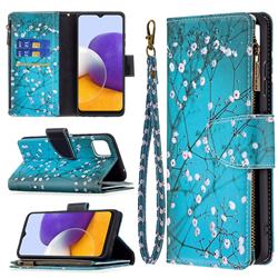 Blue Plum Binfen Color BF03 Retro Zipper Leather Wallet Phone Case for Samsung Galaxy A22 5G