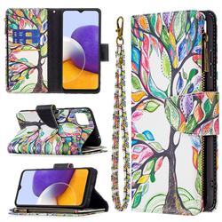 The Tree of Life Binfen Color BF03 Retro Zipper Leather Wallet Phone Case for Samsung Galaxy A22 5G
