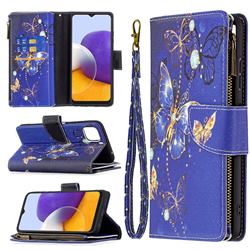 Purple Butterfly Binfen Color BF03 Retro Zipper Leather Wallet Phone Case for Samsung Galaxy A22 5G