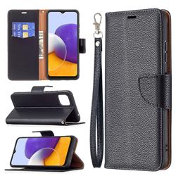Classic Luxury Litchi Leather Phone Wallet Case for Samsung Galaxy A22 5G - Black