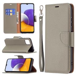 Classic Luxury Litchi Leather Phone Wallet Case for Samsung Galaxy A22 5G - Gray