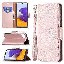 Classic Luxury Litchi Leather Phone Wallet Case for Samsung Galaxy A22 5G - Golden
