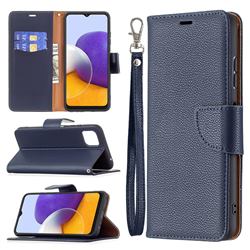 Classic Luxury Litchi Leather Phone Wallet Case for Samsung Galaxy A22 5G - Blue