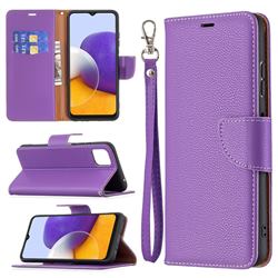 Classic Luxury Litchi Leather Phone Wallet Case for Samsung Galaxy A22 5G - Purple