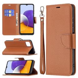 Classic Luxury Litchi Leather Phone Wallet Case for Samsung Galaxy A22 5G - Brown