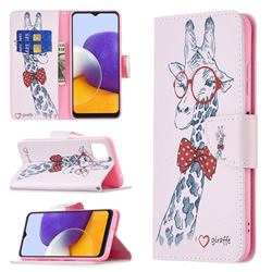 Glasses Giraffe Leather Wallet Case for Samsung Galaxy A22 5G