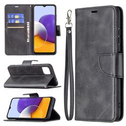 Classic Sheepskin PU Leather Phone Wallet Case for Samsung Galaxy A22 5G - Black