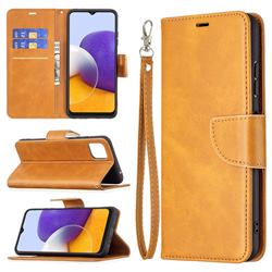 Classic Sheepskin PU Leather Phone Wallet Case for Samsung Galaxy A22 5G - Yellow