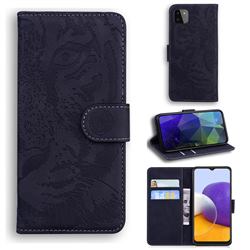 Intricate Embossing Tiger Face Leather Wallet Case for Samsung Galaxy A22 5G - Black