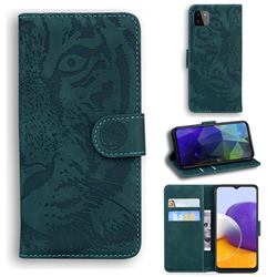 Intricate Embossing Tiger Face Leather Wallet Case for Samsung Galaxy A22 5G - Green
