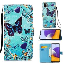 Love Butterfly Matte Leather Wallet Phone Case for Samsung Galaxy A22 5G