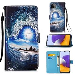 Waves and Sun Matte Leather Wallet Phone Case for Samsung Galaxy A22 5G
