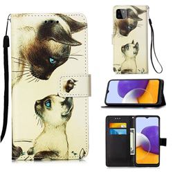 Cat Confrontation Matte Leather Wallet Phone Case for Samsung Galaxy A22 5G