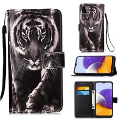 Black and White Tiger Matte Leather Wallet Phone Case for Samsung Galaxy A22 5G