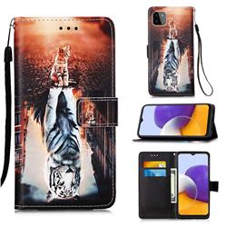 Cat and Tiger Matte Leather Wallet Phone Case for Samsung Galaxy A22 5G