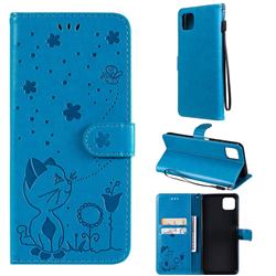 Embossing Bee and Cat Leather Wallet Case for Samsung Galaxy A22 5G - Blue