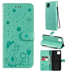 Embossing Bee and Cat Leather Wallet Case for Samsung Galaxy A22 5G - Green