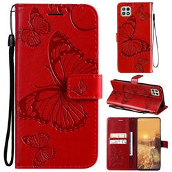 Embossing 3D Butterfly Leather Wallet Case for Samsung Galaxy A22 5G - Red
