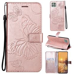 Embossing 3D Butterfly Leather Wallet Case for Samsung Galaxy A22 5G - Rose Gold