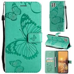 Embossing 3D Butterfly Leather Wallet Case for Samsung Galaxy A22 5G - Green