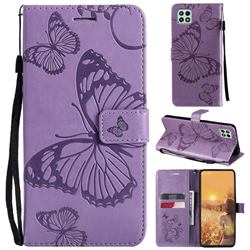 Embossing 3D Butterfly Leather Wallet Case for Samsung Galaxy A22 5G - Purple