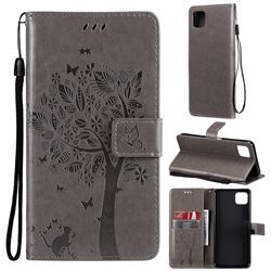 Embossing Butterfly Tree Leather Wallet Case for Samsung Galaxy A22 5G - Grey