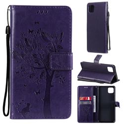 Embossing Butterfly Tree Leather Wallet Case for Samsung Galaxy A22 5G - Purple