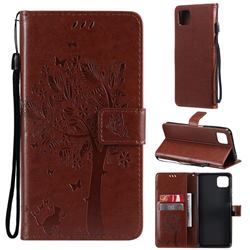 Embossing Butterfly Tree Leather Wallet Case for Samsung Galaxy A22 5G - Coffee