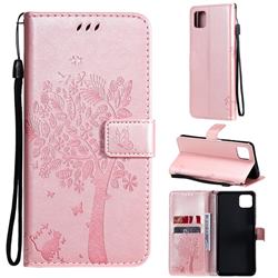 Embossing Butterfly Tree Leather Wallet Case for Samsung Galaxy A22 5G - Rose Pink
