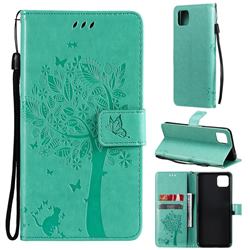 Embossing Butterfly Tree Leather Wallet Case for Samsung Galaxy A22 5G - Cyan