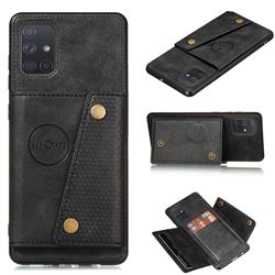 Retro Multifunction Card Slots Stand Leather Coated Phone Back Cover for Samsung Galaxy A22 5G - Black